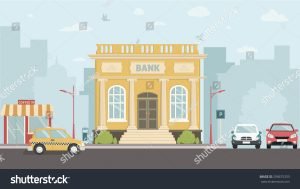 stock-vector-bank-building-with-city-skylines-behind-290675333